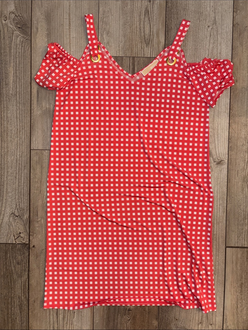 Michael Kors Red & White Gingham Mini Dress | Cold Shoulder Size M